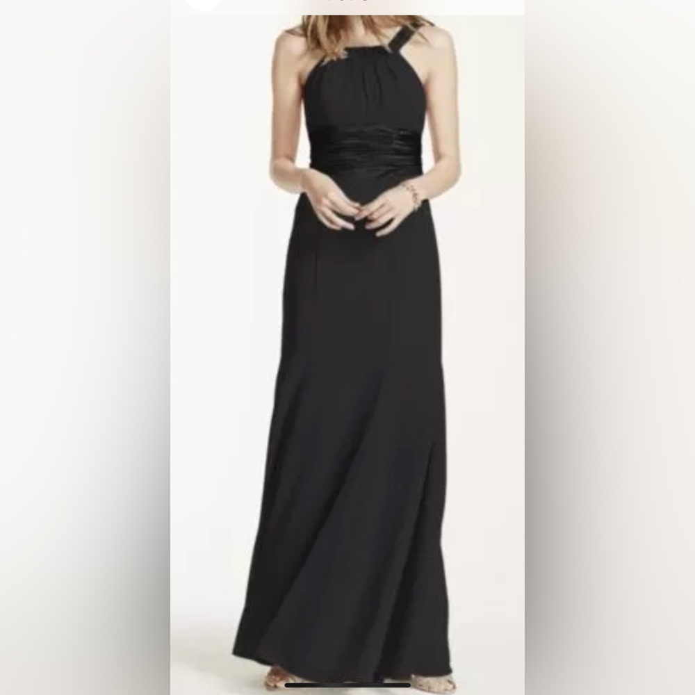 David's Bridal Black Chiffon and Charmeuse Dress with Rounded Neckline